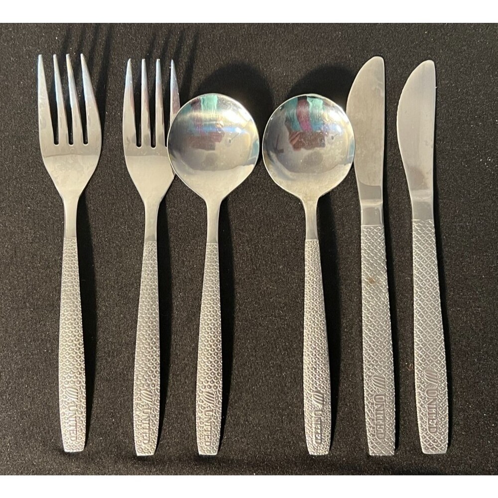 United Airlines 6 pieces Cutlery - Silverware - Fish Scale Pattern (3 settings)